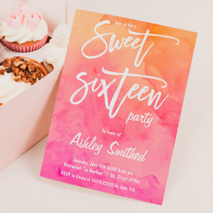 Moderne rosa Aquarelltypografie Sweet 16 Einladung