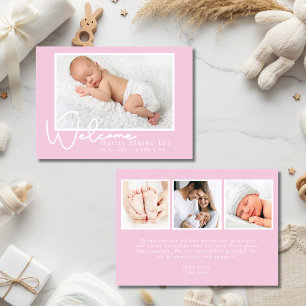 Moderne rosa Baby-Foto-Geburtsanzeige Einladung