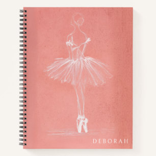 Moderne rosa Ballerina-Skizze mit individuellem Na Notizbuch