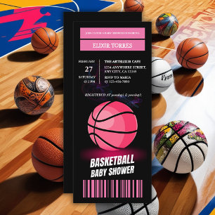 Moderne rosa Basketball Ticket Ball Baby Dusche Einladung