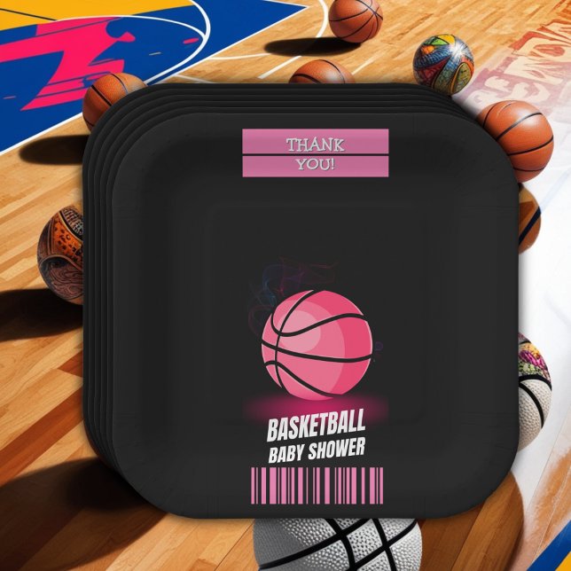 Moderne rosa Basketball Ticket Ball Baby Dusche Pappteller (Von Creator hochgeladen)
