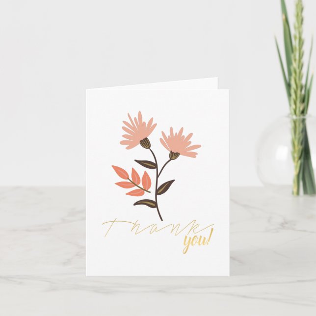 Moderne rosa Blume Blätter Vielen Dank Dankeskarte (Vorderseite)