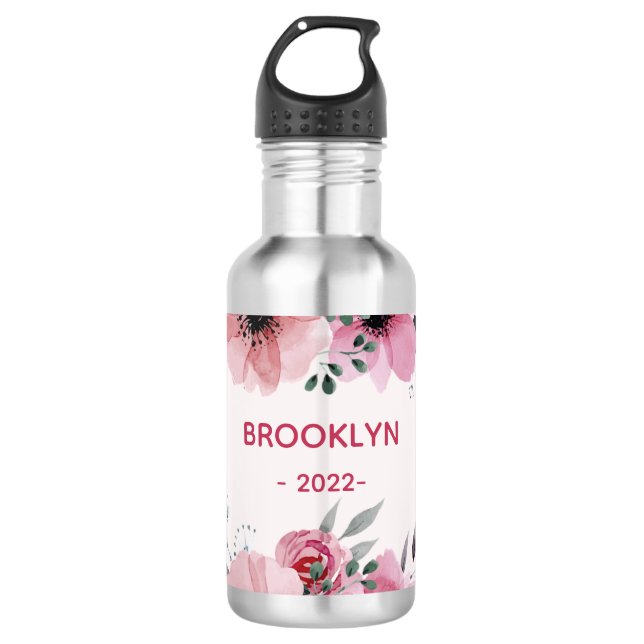 Moderne rosa Blume Edelstahlflasche (Vorderseite)