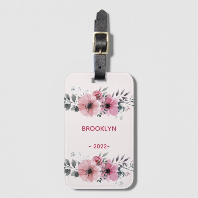 Moderne rosa Blume Gepäckanhänger (Vorderseite Vertikal)
