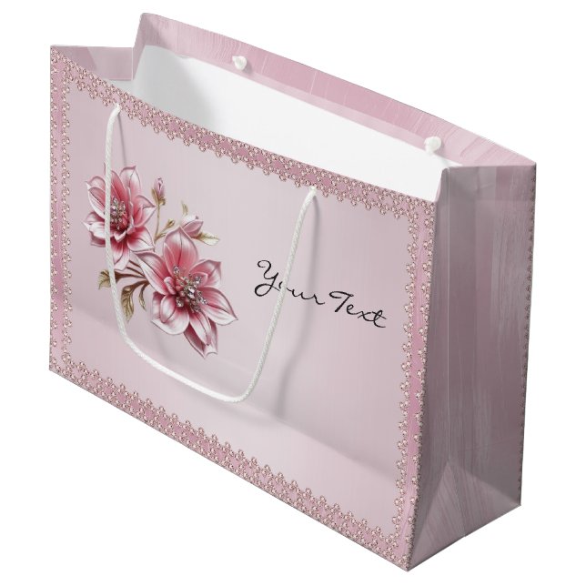 Moderne rosa Blume Geschenktüte (Vorderseite Schrägansicht)
