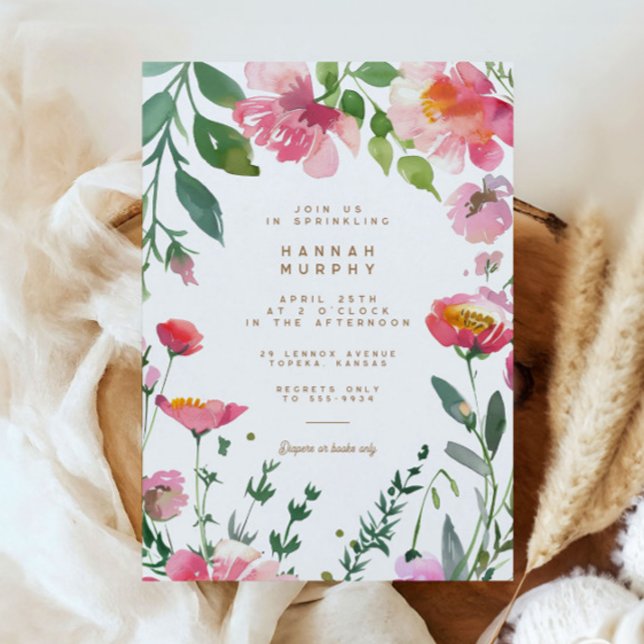 Moderne rosa Blume Goldene Gartenanlage Girl Girl  Einladung (Von Creator hochgeladen)