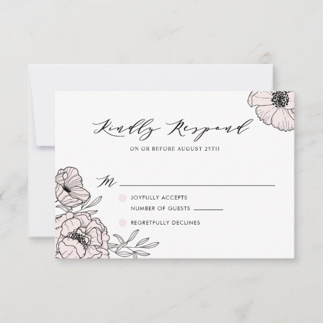 Moderne rosa Blume mit RSVP-Karte RSVP Karte (Vorderseite)