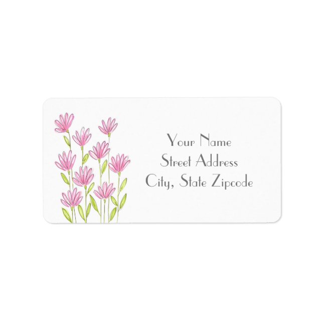 Moderne rosa Blume Pen und Aquarell Adressaufkleber (Vorne)