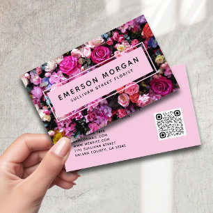 Moderne rosa Blume QR Code Florist Visitenkarte