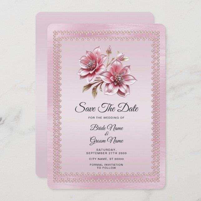 Moderne rosa Blume Save the Date (Vorne/Hinten)