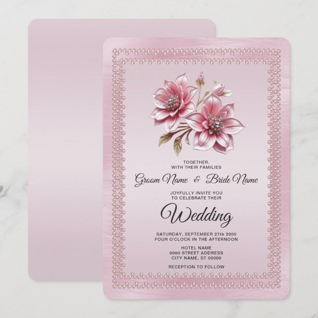 Moderne rosa Blume zum Hochzeitsempfang Einladung (Vorne/Hinten)