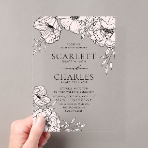 Moderne rosa Blumen Hochzeit Acryleinladungen