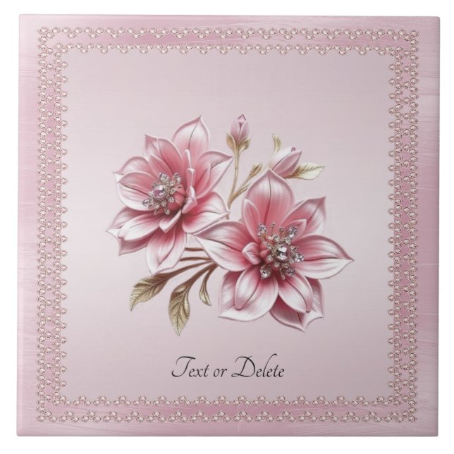 Moderne rosa Blumen Keramikfliese (Vorderseite)
