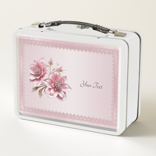 Moderne rosa Blumen Lunchbox (Rückseite)