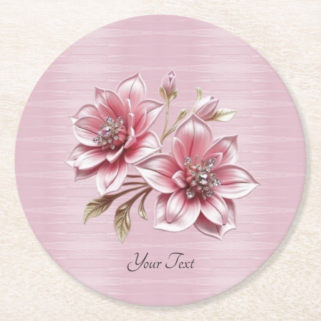 Moderne rosa Blumen Papier Untersetzer (Vorderseite)