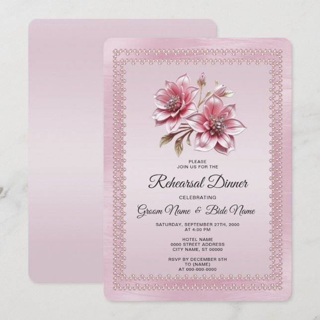 Moderne rosa Blumen Probeessen Einladung (Vorne/Hinten)