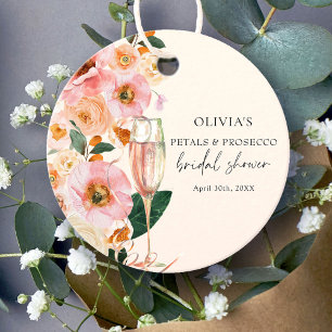 Moderne rosa Blumenblätter & Prosecco Bridal Dusch Geschenkanhänger