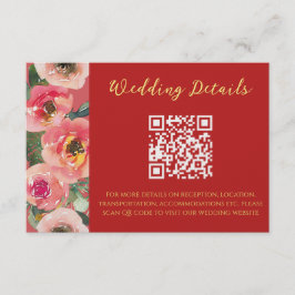 Moderne rosa Blumengrenze Chinesische Hochzeit QR- Begleitkarte
