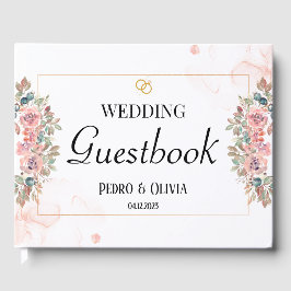 Moderne rosa Blumenhochzeit Gästebuch