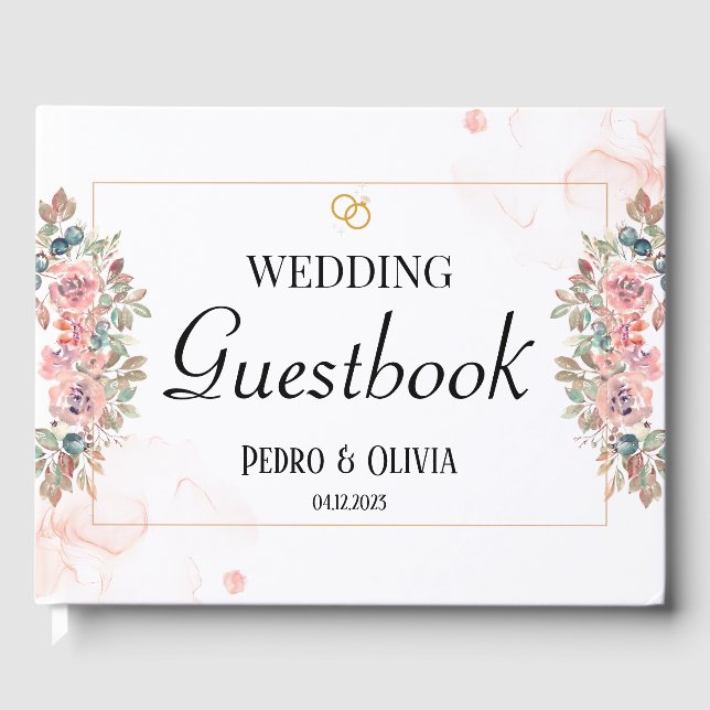 Moderne rosa Blumenhochzeit Gästebuch (Vorderseite)