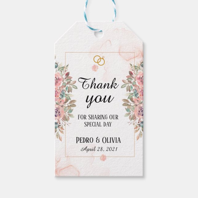 Moderne rosa Blumenhochzeit Geschenkanhänger (Vorderseite)