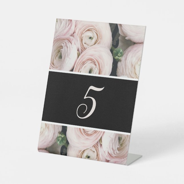 Moderne, rosa Blumenhochzeit Tischnummer Sockelschild (Vorderseite)