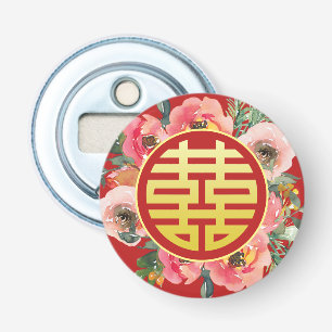 Moderne rosa Blumenkranz chinesische Hochzeit Flaschenöffner