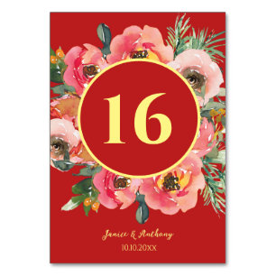 Moderne rosa Blumenkranz chinesische Hochzeit Tischnummer