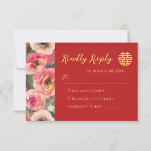 Moderne rosa Blumenstrauß chinesische Hochzeit RSVP Karte
