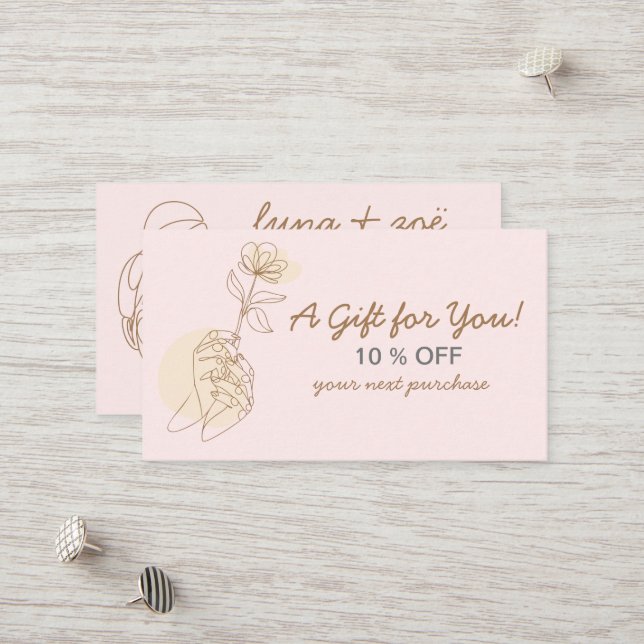 Moderne Rosa Blush Feminine Line Discount Card Rabattkarte (Vorderseite/Rückseite Beispiel)
