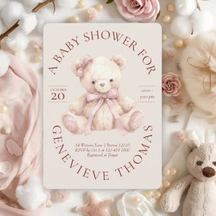 Moderne rosa Bogen-Teddy-Bär-Baby-Party-Einladung Einladung