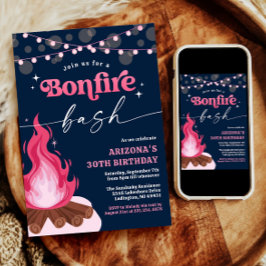 Moderne rosa Bonfire Einladung, Bonfire Bash Einladung