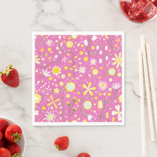 Moderne rosa botanische Wildblume Floral Napkins Serviette (Beispiel)