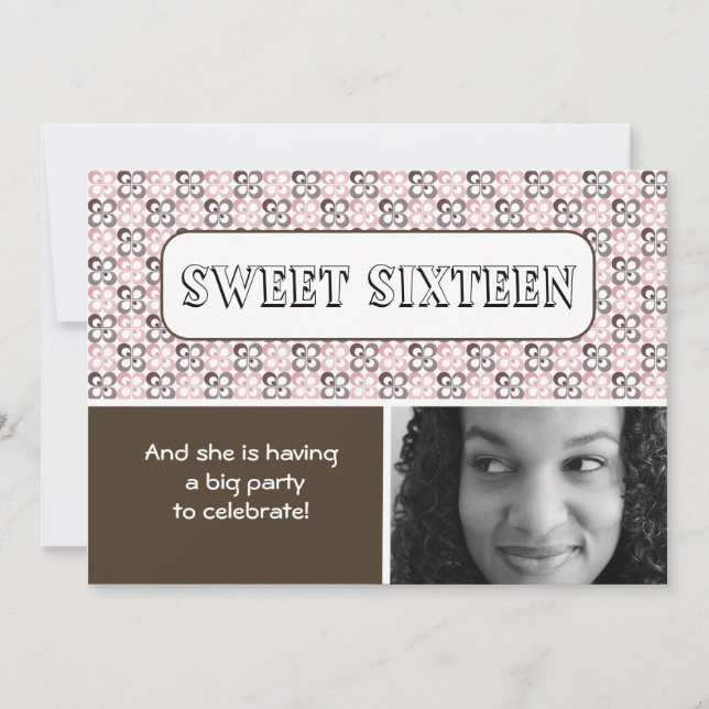 moderne rosa braune Blume gemustert 16 . Geburtsta Einladung (Vorderseite)