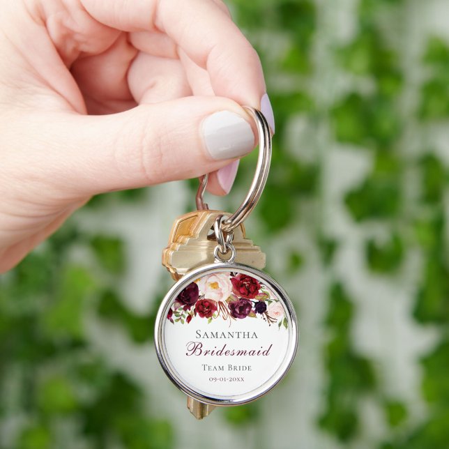 Moderne rosa Burgund florale Bridesmaid Metal Keyc Schlüsselanhänger (Von Creator hochgeladen)