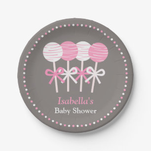 Moderne rosa Cake Pops Baby Shower Zubehör Pappteller