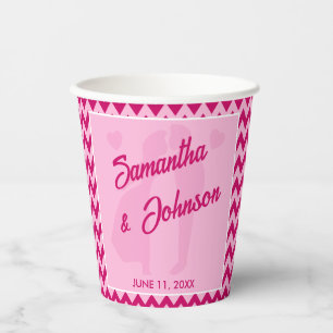 Moderne Rosa Chevron Streifen Hochzeit Pappbecher