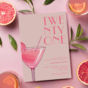 Moderne rosa Cocktail 21. Geburtstag Einladung
