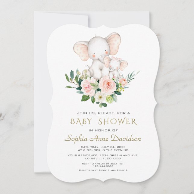 Moderne, rosa Creme Blume Babydusche Einladung (Vorderseite)