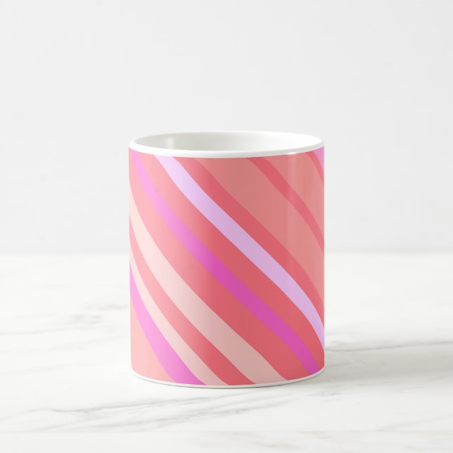 Moderne rosa Diagonalstreifen Kaffeetasse (Mittel)