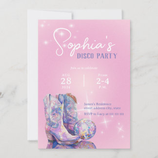 Moderne Rosa Disco-Party Einladung für Cowgirl