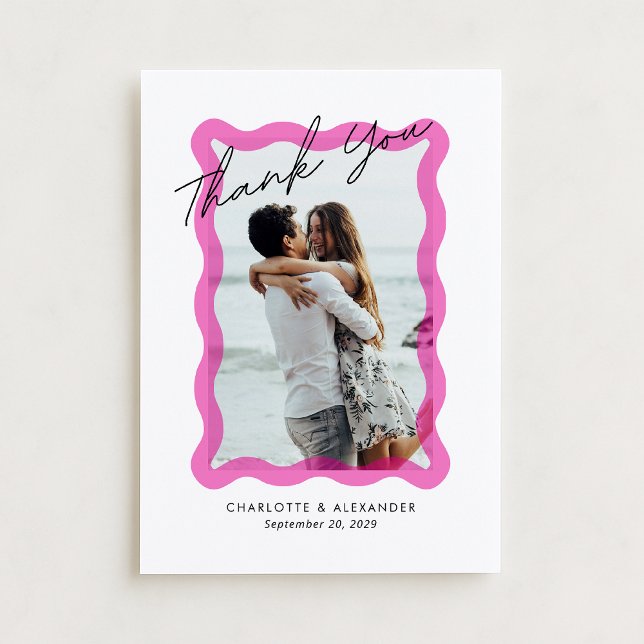 Moderne rosa, durchsichtige Rahmen, Foto Hochzeit Dankeskarte (Von Creator hochgeladen)