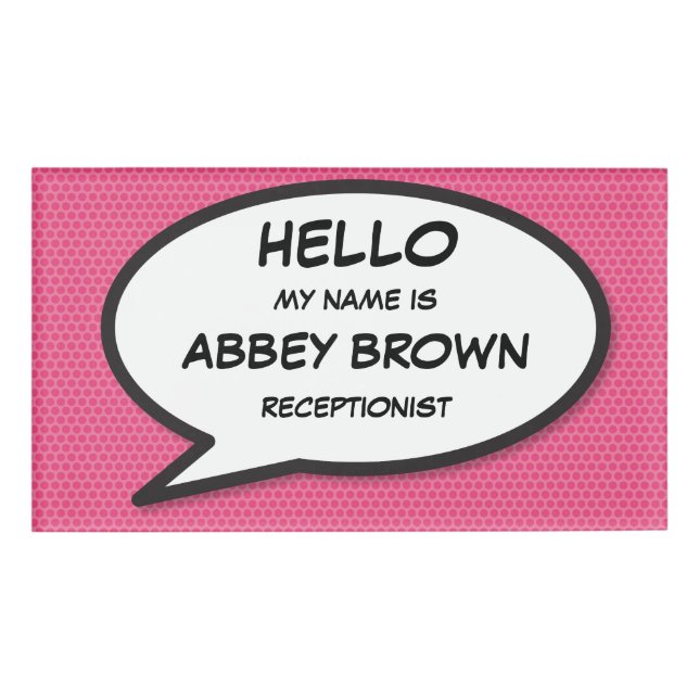 Moderne rosa, einfache Comic-Buche-Sprechblase Namenschild (Vorderseite)