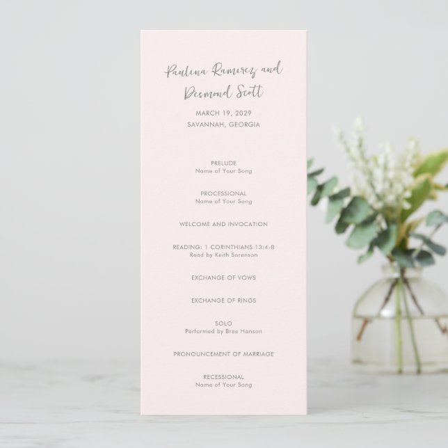 Moderne rosa einfache Hochzeit Programm (Stehend Vorderseite)