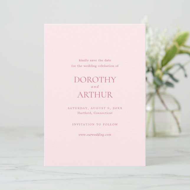 Moderne rosa Elegante Hochzeit Save The Date (Stehend Vorderseite)