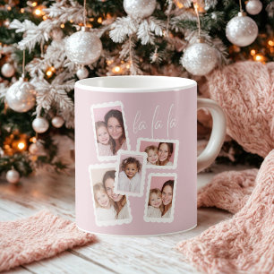 Moderne rosa „Fa La La“-Weihnachts-Fotomulti-Foto  Kaffeetasse