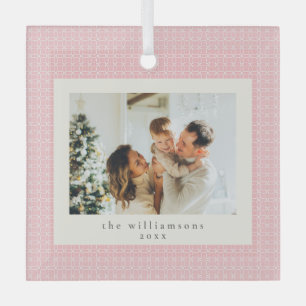 Moderne rosa Familienfoto-Weihnachtsgeschenk Ornament Aus Glas