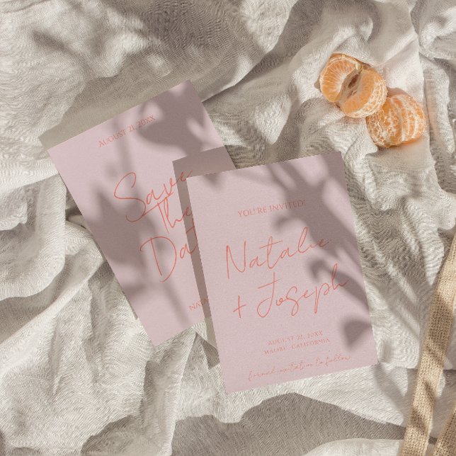 Moderne rosa farbenfrohe Pasteleisen Hochzeit Save The Date (Von Creator hochgeladen)