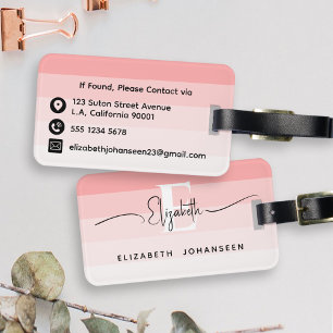 Moderne rosa Farbtöne Weiß Mit Monogramm Gepäckanhänger