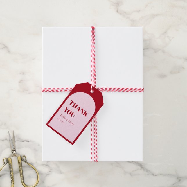 Moderne rosa, fette Gastgeschenke Hochzeiten Geschenkanhänger (Mit Garn)